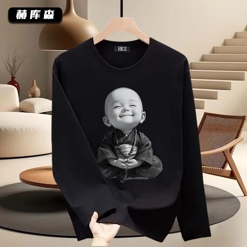 赫库森赫库森潮流宽松圆领百搭纯棉长袖体恤小众设计感春秋季打底