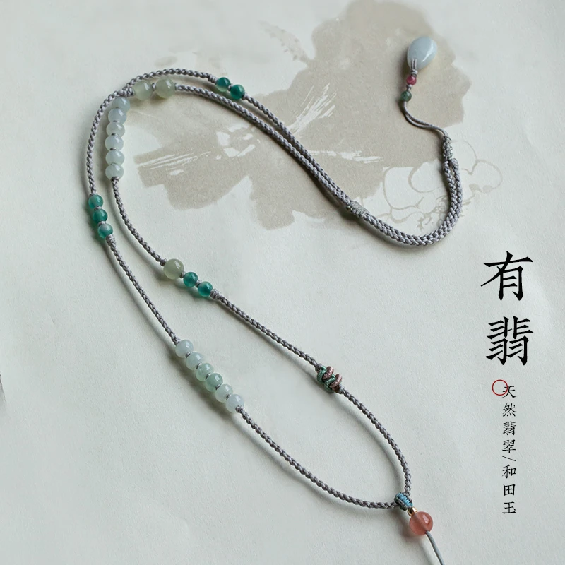 原创设计锁骨短女多宝项链绳细玉佩玉坠坠子挂绳百搭吊坠挂绳