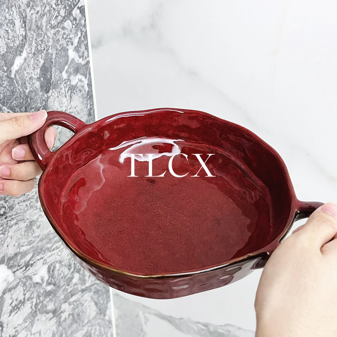 【TLCX 外贸原单】复古窑变红色 11英寸双耳汤碗 一只装