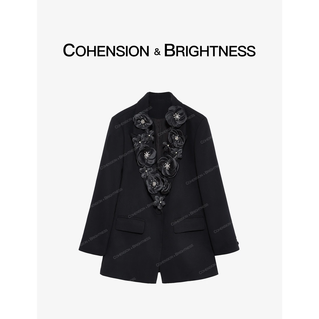 凝慧真的好【暗黑花朵】春季新中式立体花翻领时尚西装外套YR018