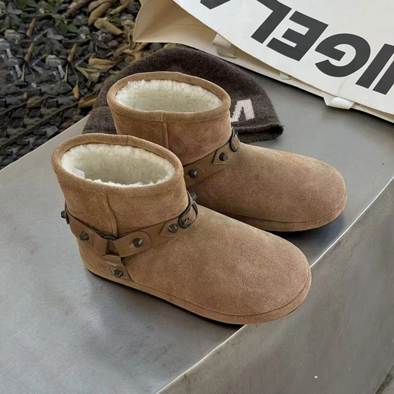 诗歌兰厚底雪地靴女2025秋冬新款皮毛一体加绒保暖短靴子5288-12