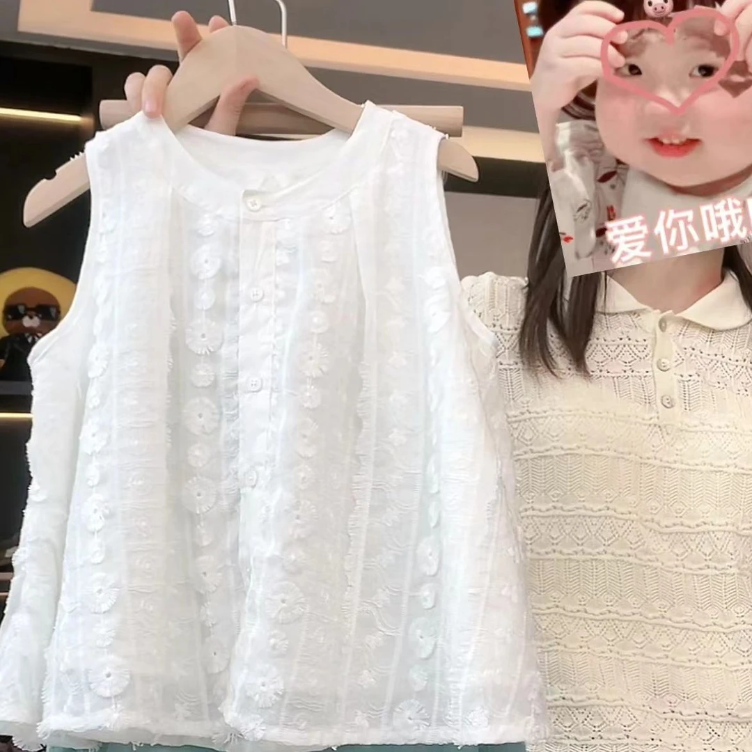 qc阿卷夏装儿童韩版时尚宽松简约气质提花无袖背心MPG4714