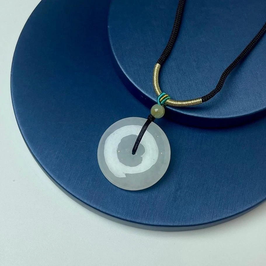 【金玉满堂】缅甸a货翡翠平安扣吊坠糯冰百搭玉石简约情侣款