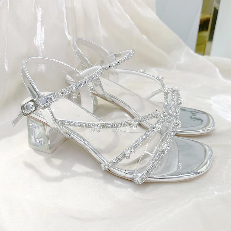 【粗跟，细跟】水钻甜美凉鞋女2025年新款夏粗跟百搭时装外穿鞋子