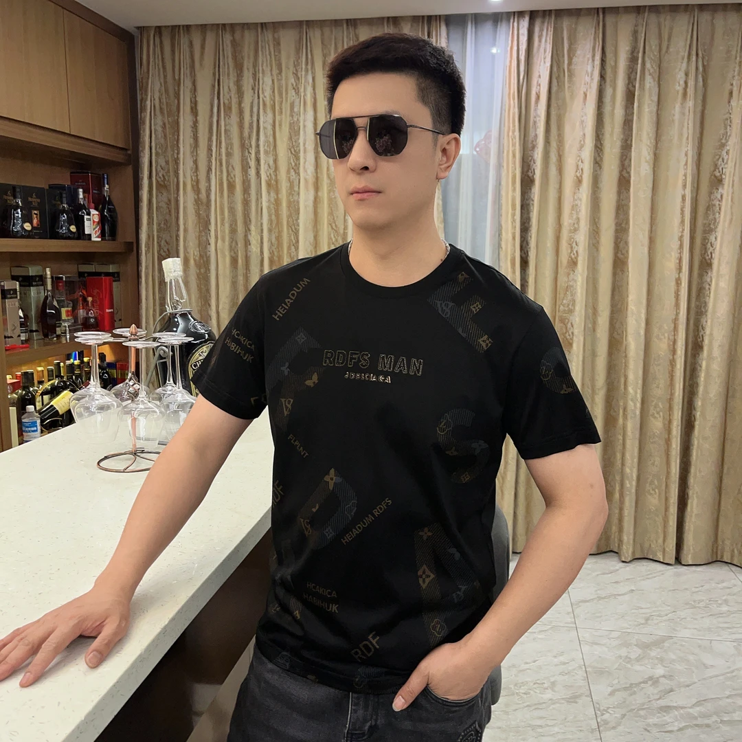 2025夏季男士新款潮流图案字母印花上衣时尚短袖T恤高品质25-998