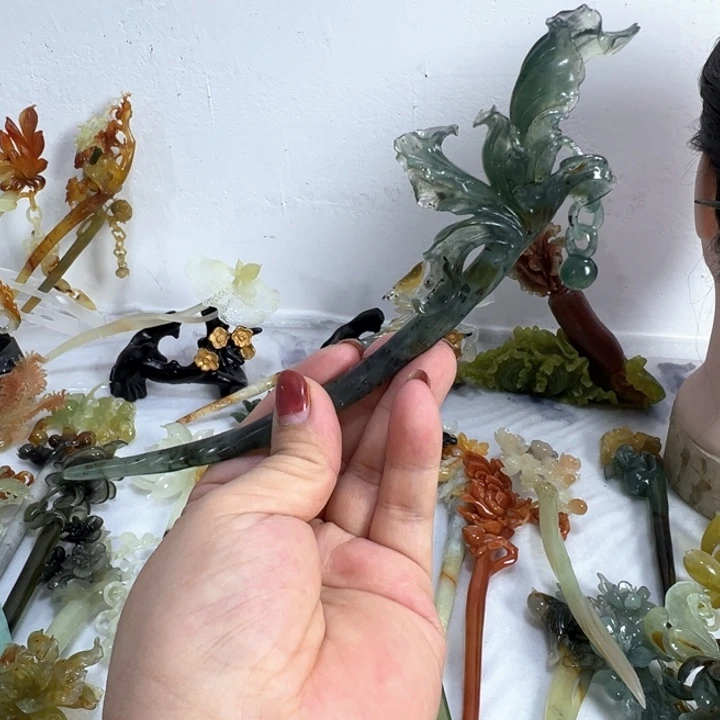 定制蛇纹石玉阿*毛货发饰