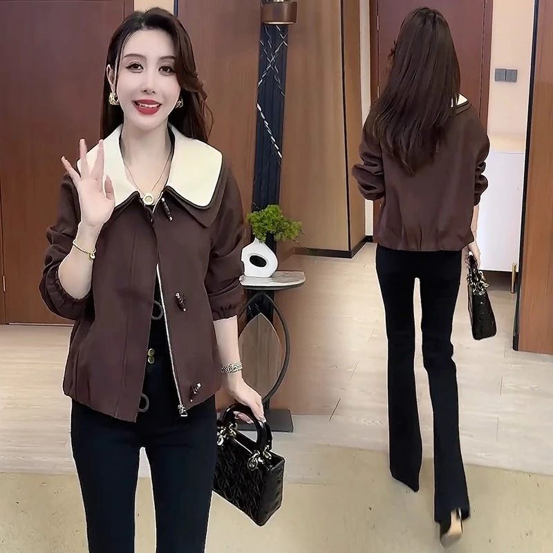 La babite春秋2025新款短外套时尚洋气减龄短款翻领拉链夹克上衣