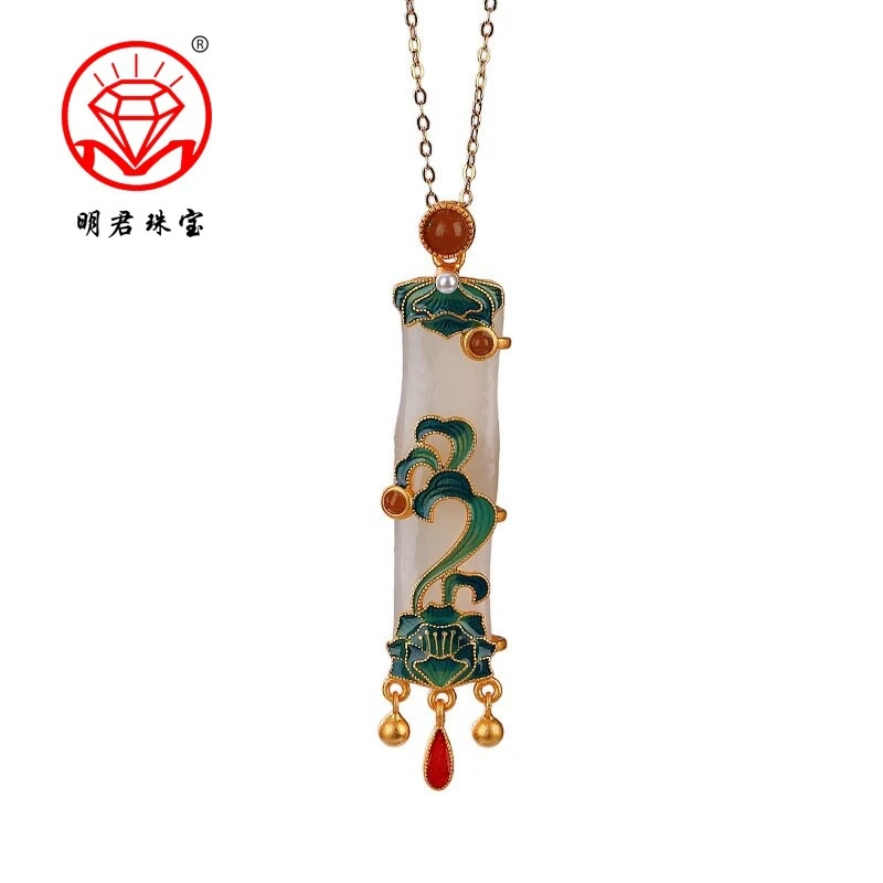 坠链均925银 镀金挂坠天然梅花竹节银纯银不掉色项链