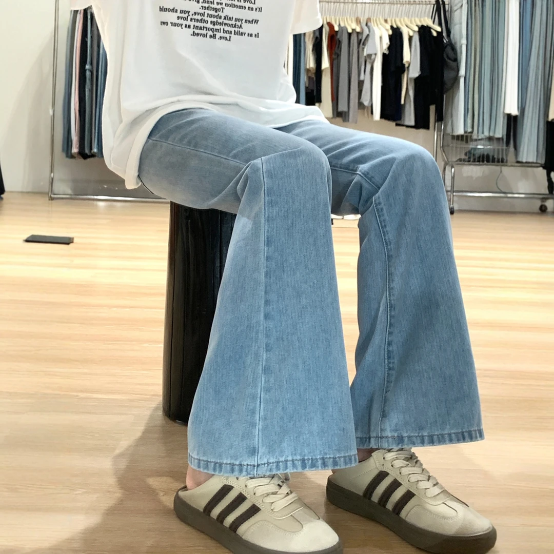 雪千羽蓝色微喇牛仔裤女春秋季新款梨形身材显瘦遮胯弹力喇叭裤子