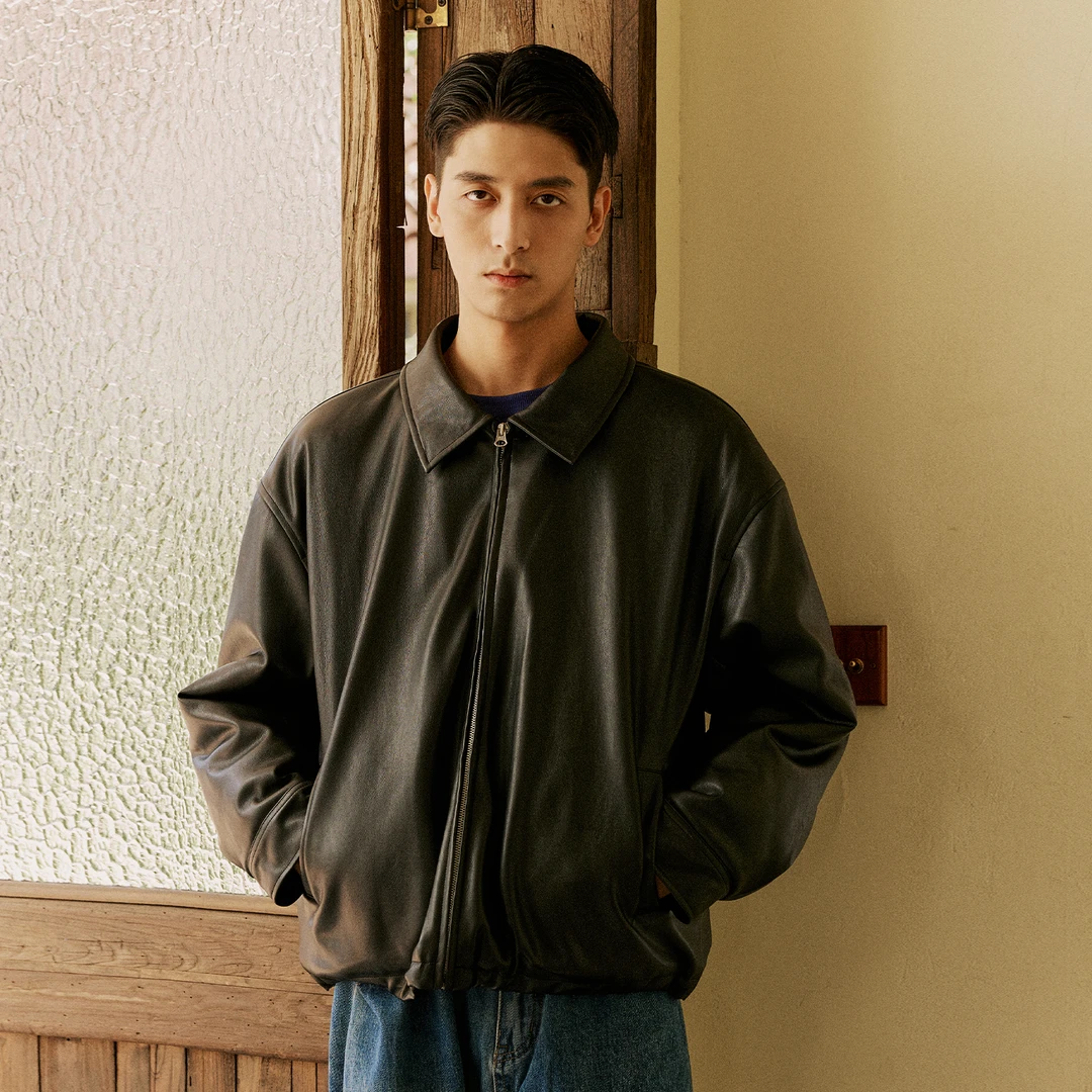 NORYBRAND 23FW仿羊皮质简约短宽厚棉夹克外套 Clean Fit Vintage