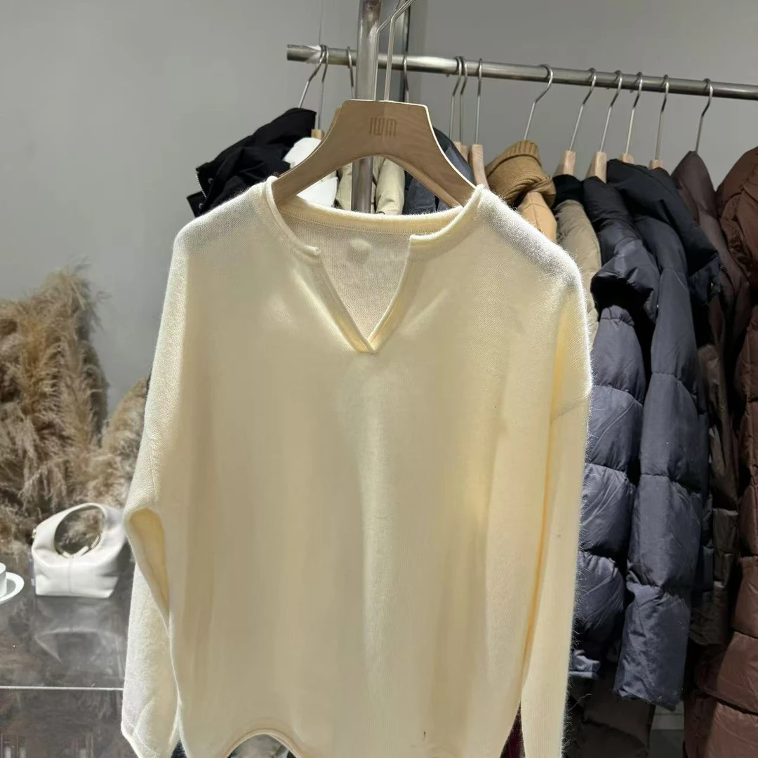 小V领子松弛假日专柜品质女秋冬套头甜美高级感上衣98271