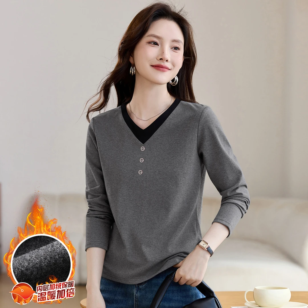 2025秋冬季新款宽松洋气遮肚藏肉百搭精致加绒锁温保暖可外穿长袖