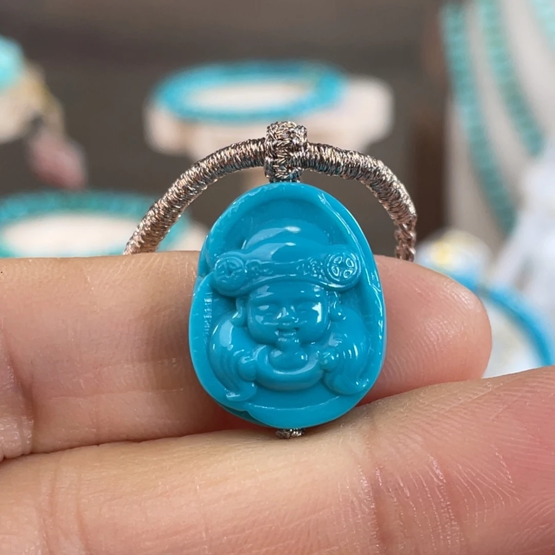 绿松石未镶嵌套链高瓷高蓝财爷爷