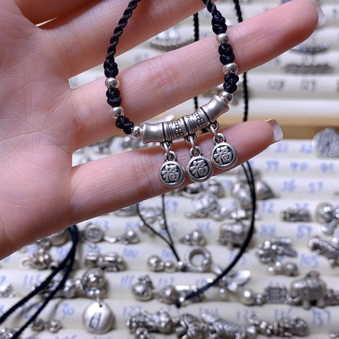 吊坠足银无五福项链