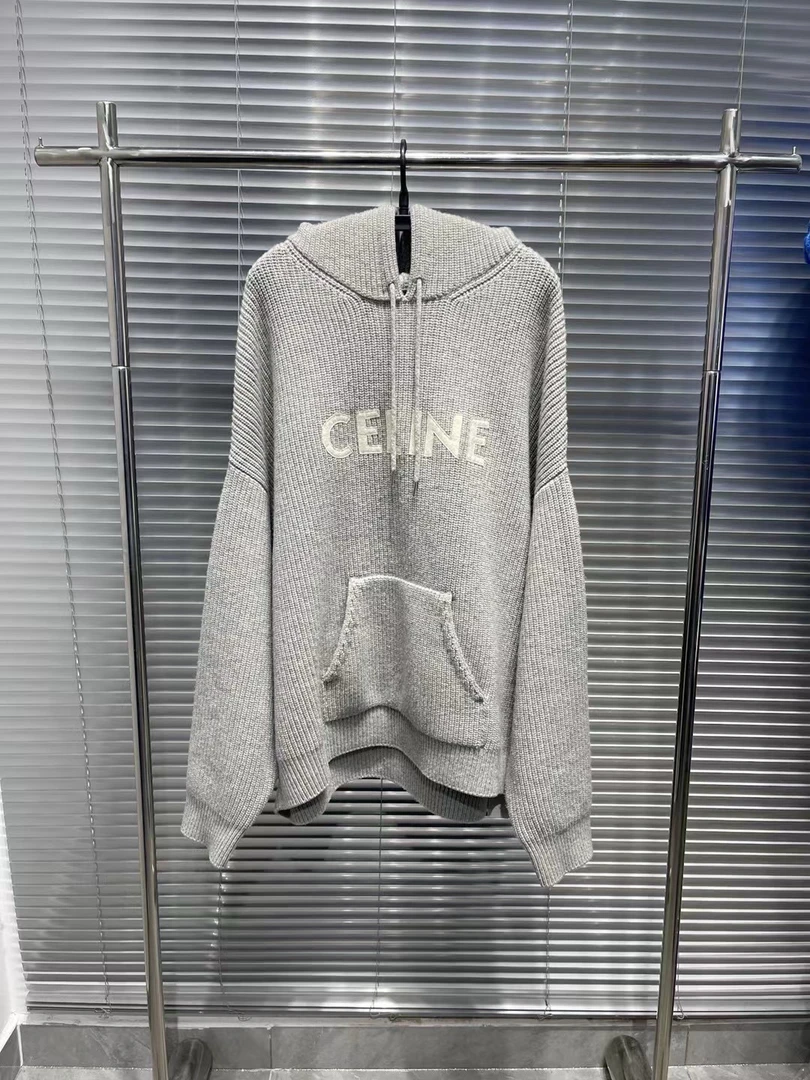 全新未使用 Celine/思琳 字母刺绣 灰色连帽针织衫 xxl码/全新