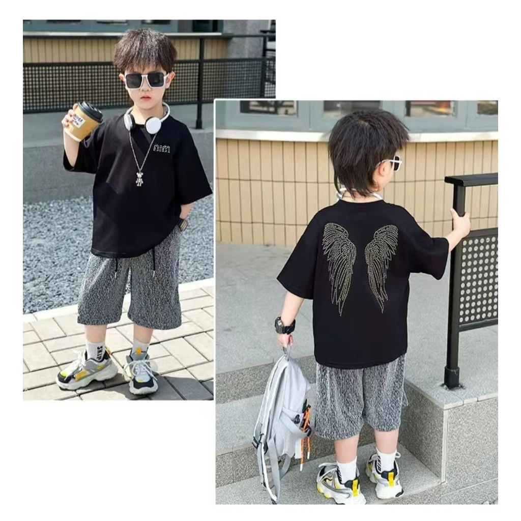 夏季装男童夏装套装2025新款痞帅防蚊裤两件套小男孩休闲薄款潮童