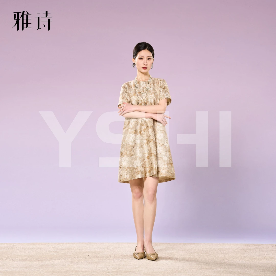 【YASHI】25新款优雅丝毛款圆领桑蚕丝连衣裙 QXX252-L2302