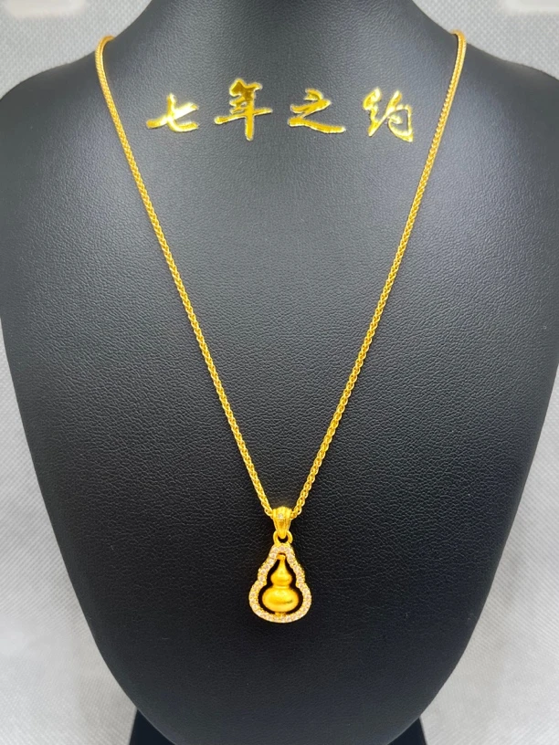 铜合金仿水晶吊坠 古法金钻葫芦寓意福禄双全的女性项链饰品链子