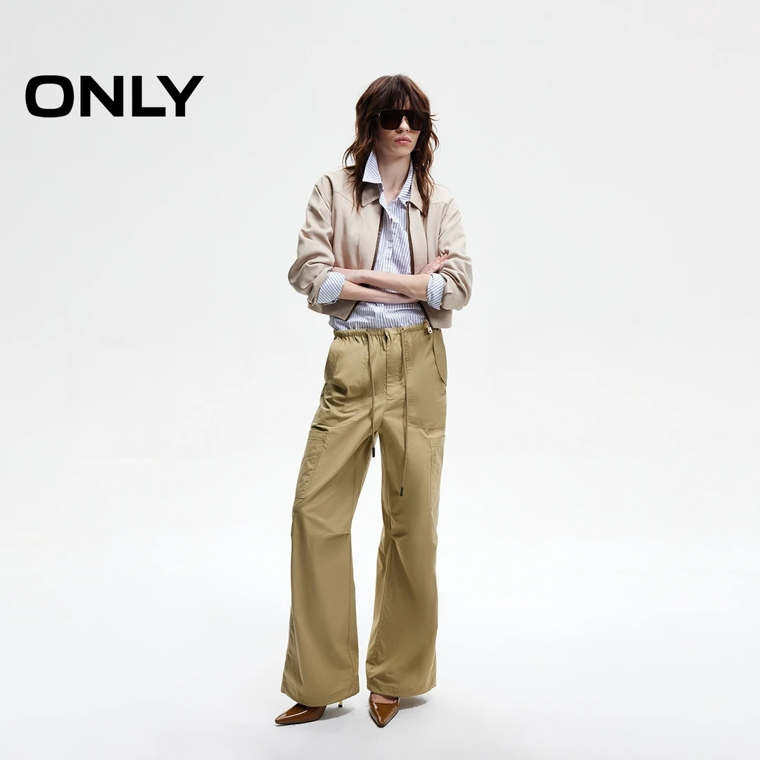 ONLY2025夏季新款纯棉宽松口袋长裤工装裤休闲裤女|125214039
