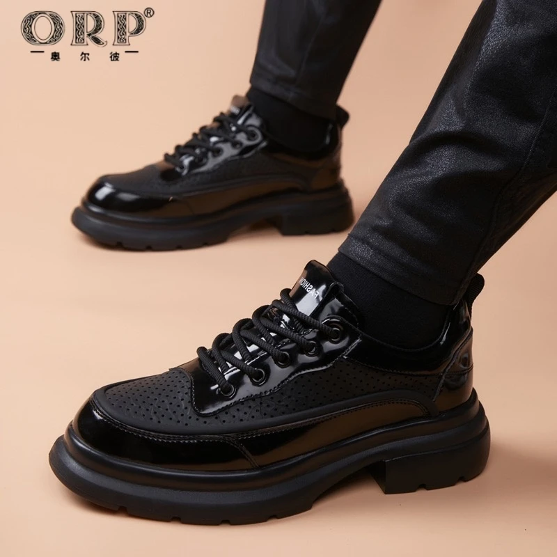 (夏季新品)皮鞋男夏季透气镂空休闲运动厚底商务正装英伦潮流百搭