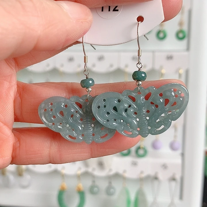 翡翠耳饰银S925镶嵌雾*舟翡翠