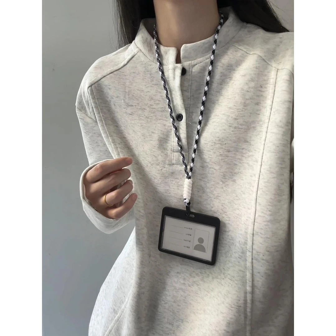 潮牌长袖T恤内搭冬亨利领卫衣男春秋无帽美式解构拼接打底衫宽松