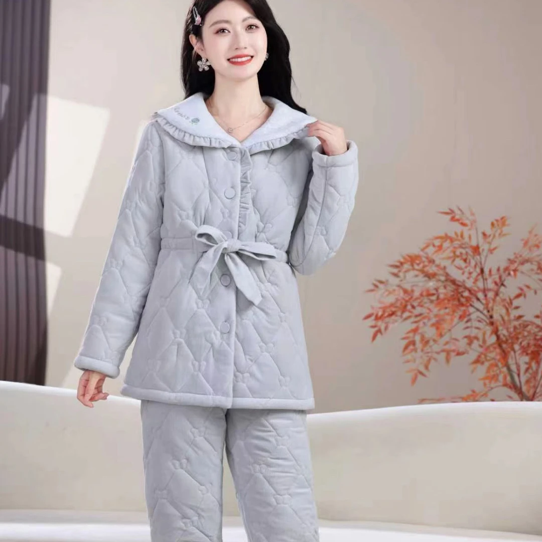 S62109款雾霾蓝短款女士加厚三层外穿家居服网红