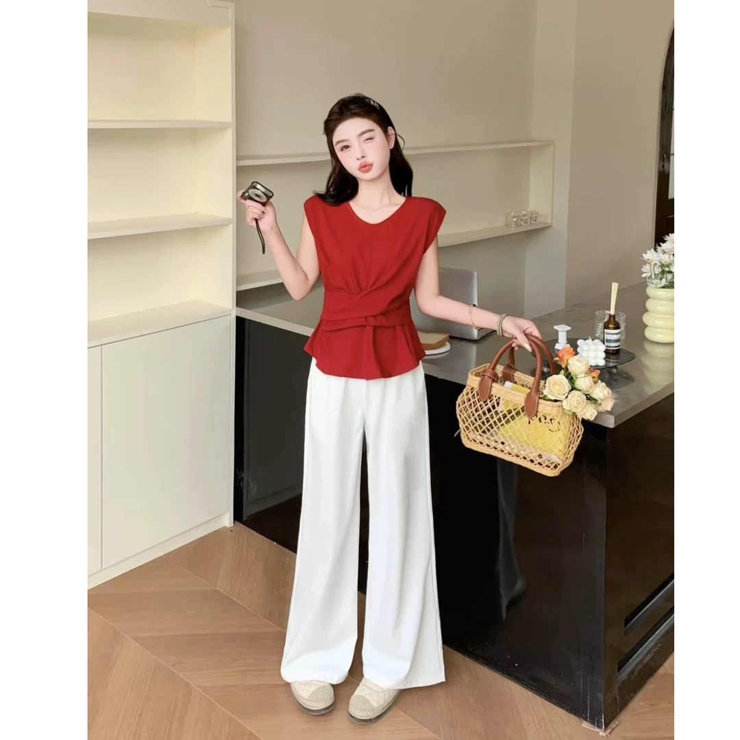 无印心匠D89832-1 新款设计感小众时尚无袖上衣搭配裤套装 K649