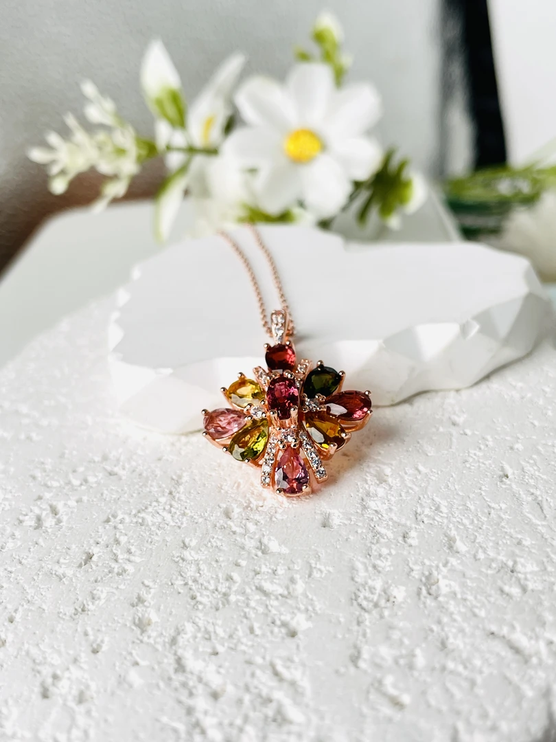 D206  天然碧玺项链  S925银 （多样性发其一）