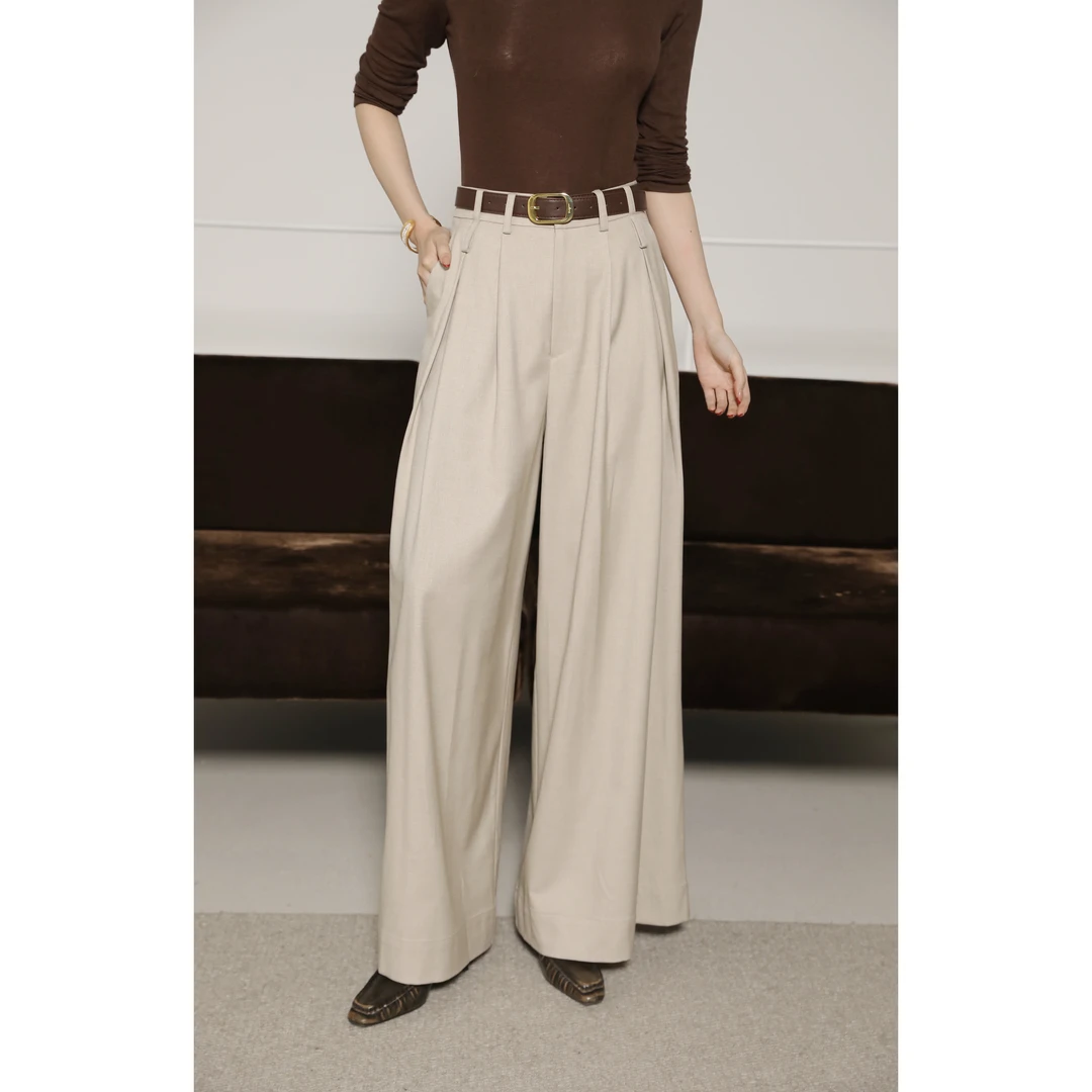 【男友裤】帅气洒脱配腰带 天丝羊毛混纺双褶A型腰带西裤25年新款