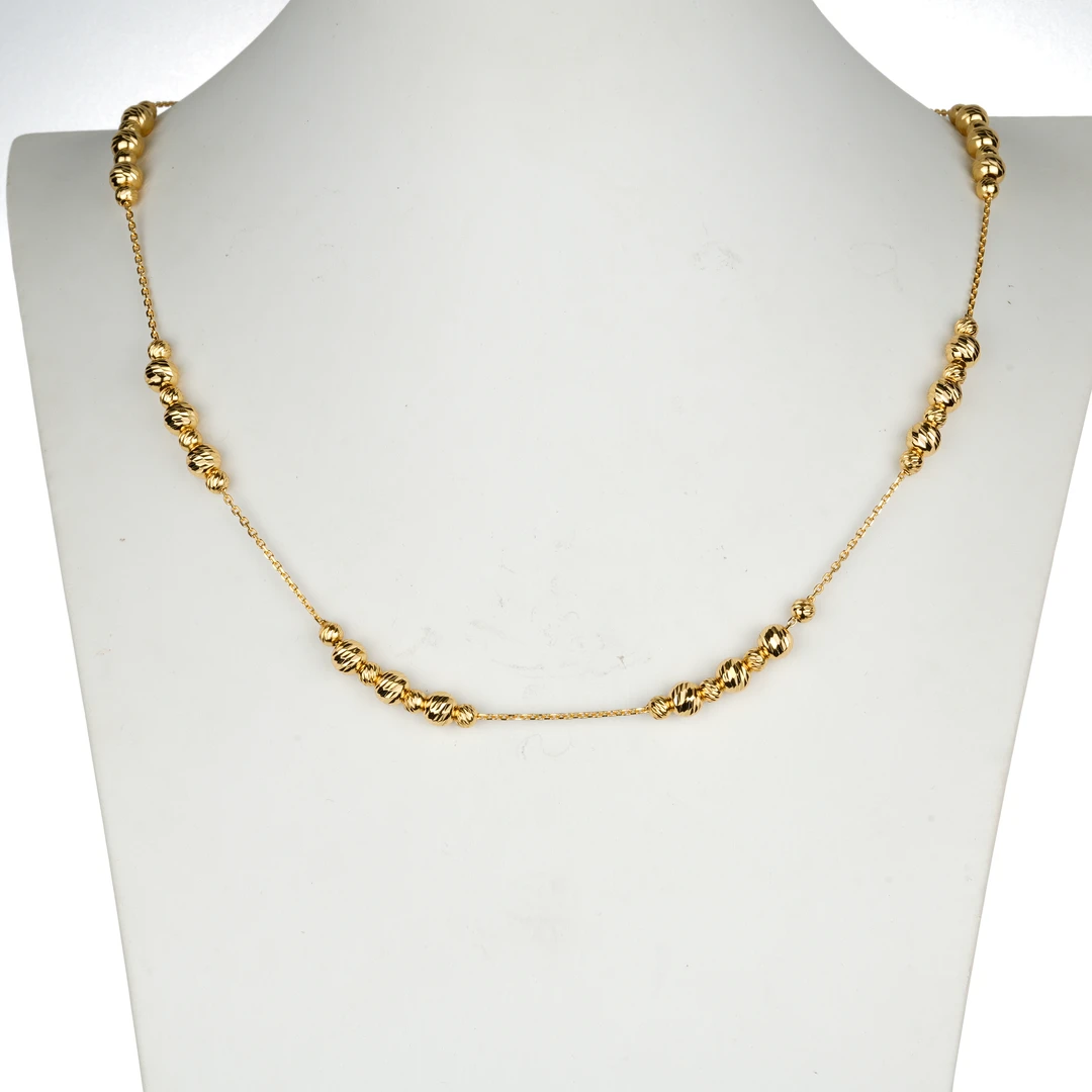 坠链均925银合成锆石 20130-金色雕纹珠珠百搭项链