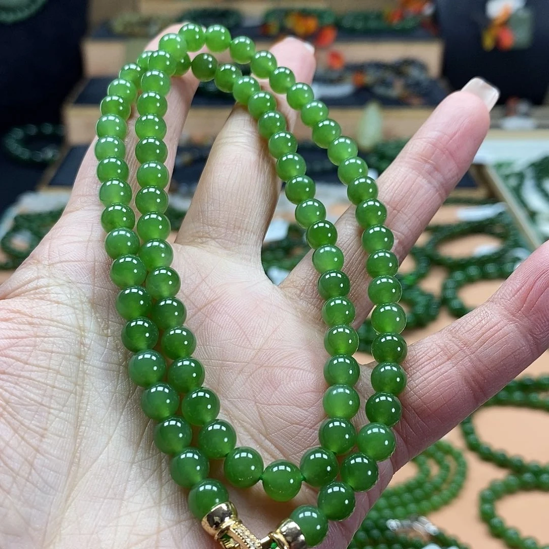 颈饰未镶嵌和田玉（碧玉）6mm果绿