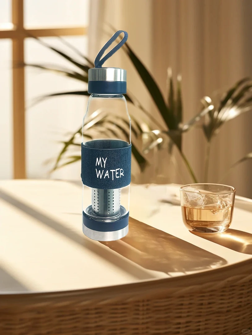 新新定制-400ml带布套便携高硼硅玻璃304不锈钢茶网玻璃杯86909