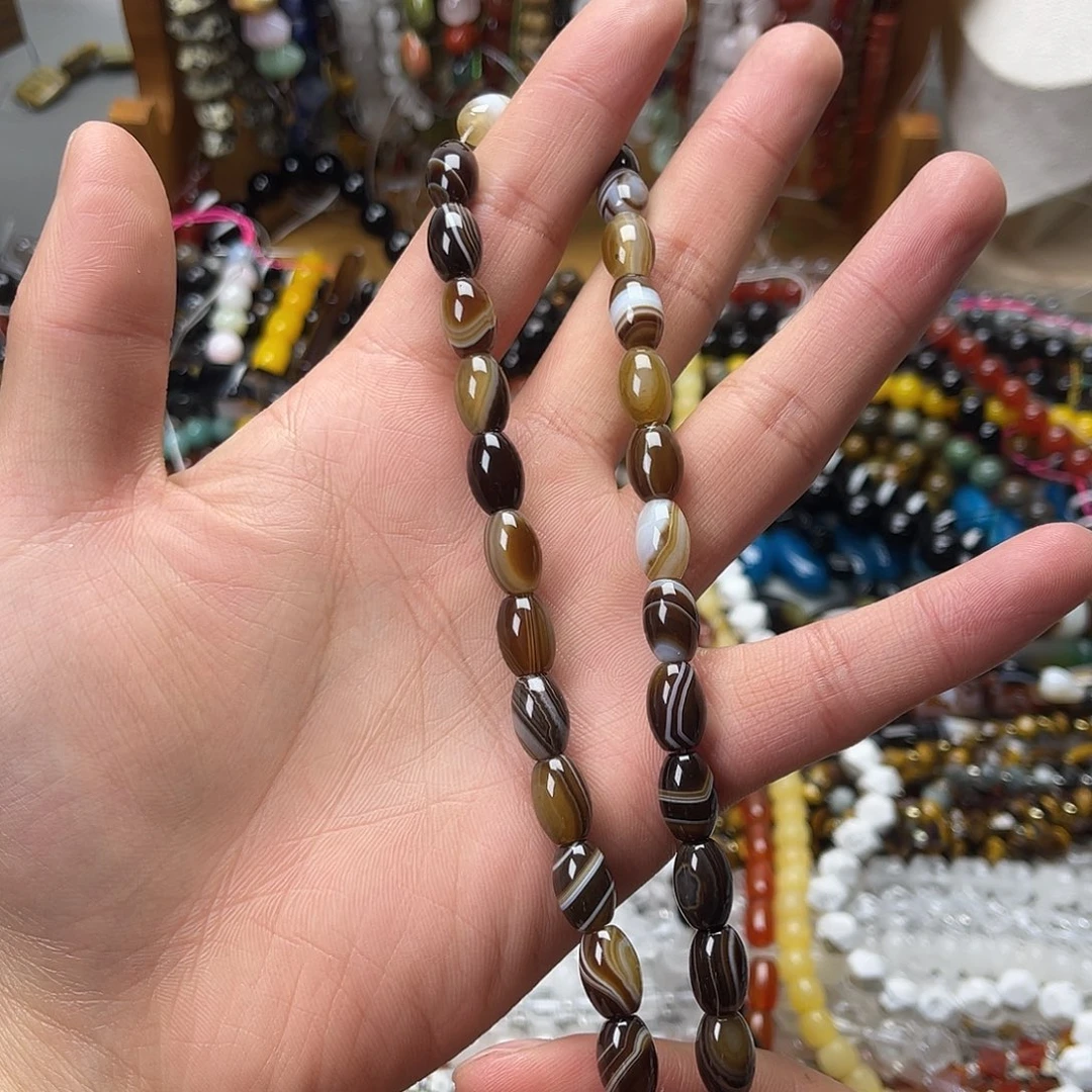 玛瑙/玉髓未镶嵌珠宝半成品8×12咖啡蚕丝玛米珠一条