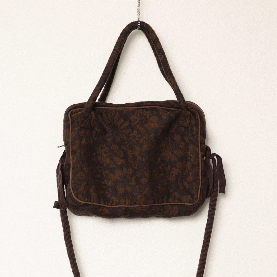 衣路走来原创设计丝棉花色拉链长短带单肩斜挎手提包D8908