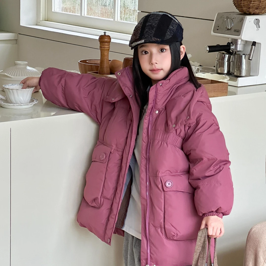女童冬装羽绒服2024新款洋气儿童白鸭绒冬季中长款加厚外套圆口