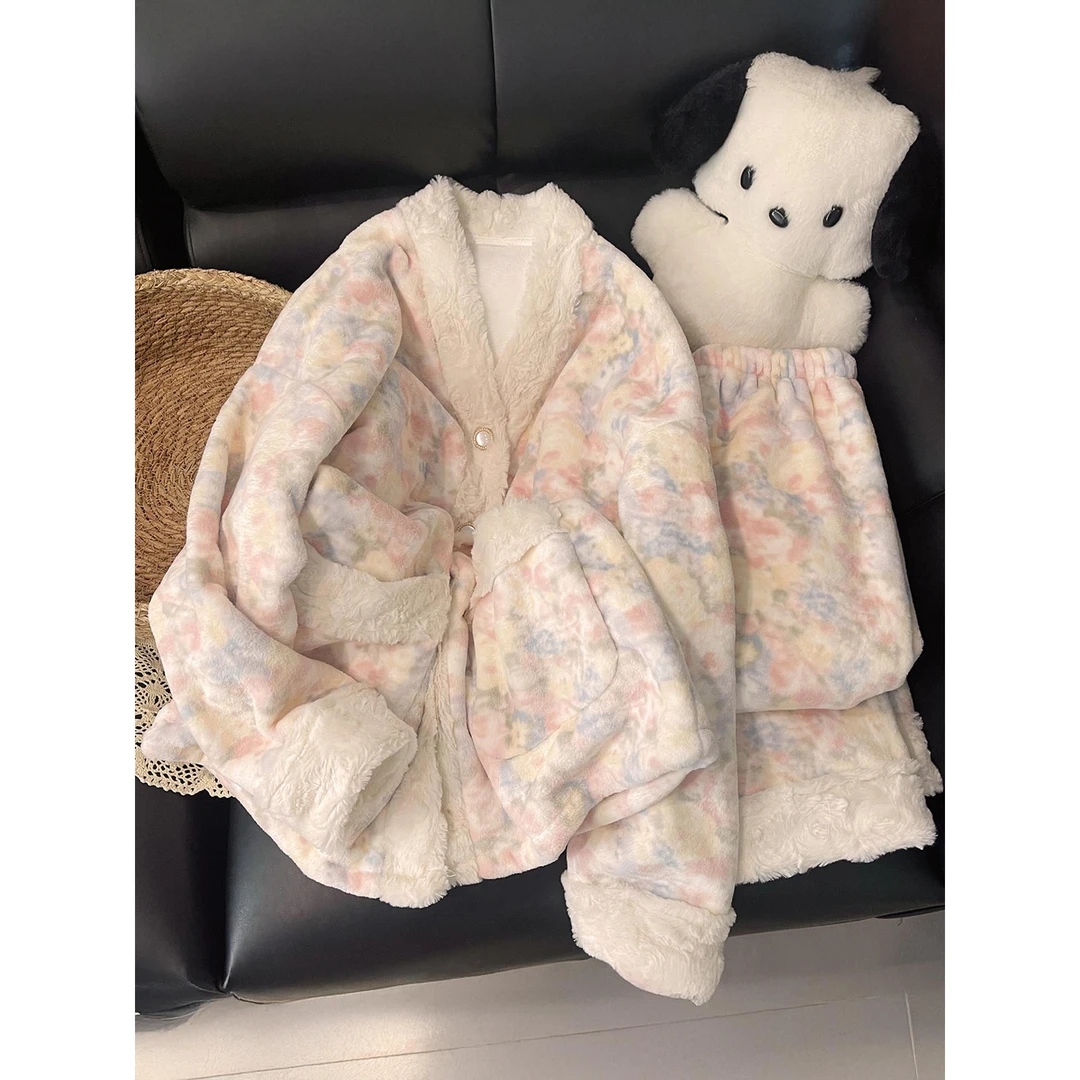 珊瑚绒睡衣女款冬季2025新款甜美碎花加绒加厚法兰绒冬款家居服