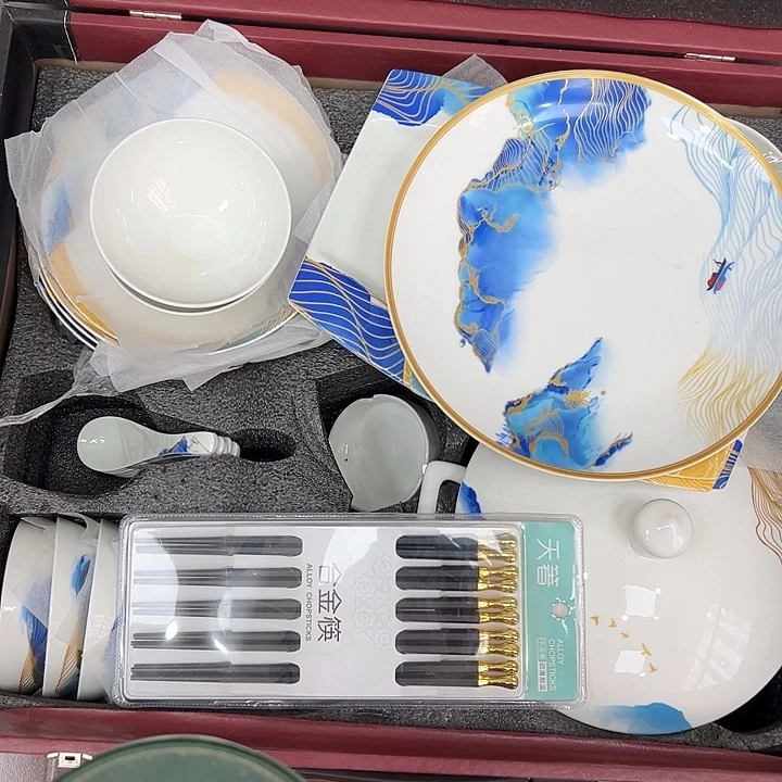 搪瓷尾货金缕山河套装，可以不带礼盒打包