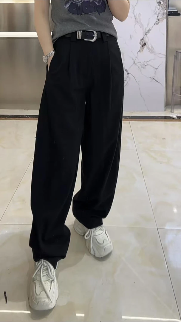 绿色宽松阔腿裤女高腰修身垂感直筒美式复古休闲早秋新款