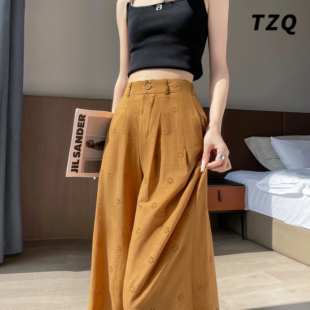 阔腿裤女装秋季厚款高腰显瘦宽松蕾丝花边脚休闲裤TZQ2572208