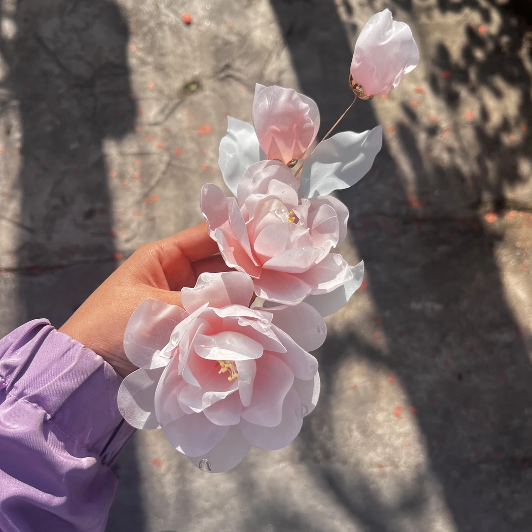 【月季花】半热缩花汉服配饰古风饰品头饰发饰发簪发饰发簪国风青黛