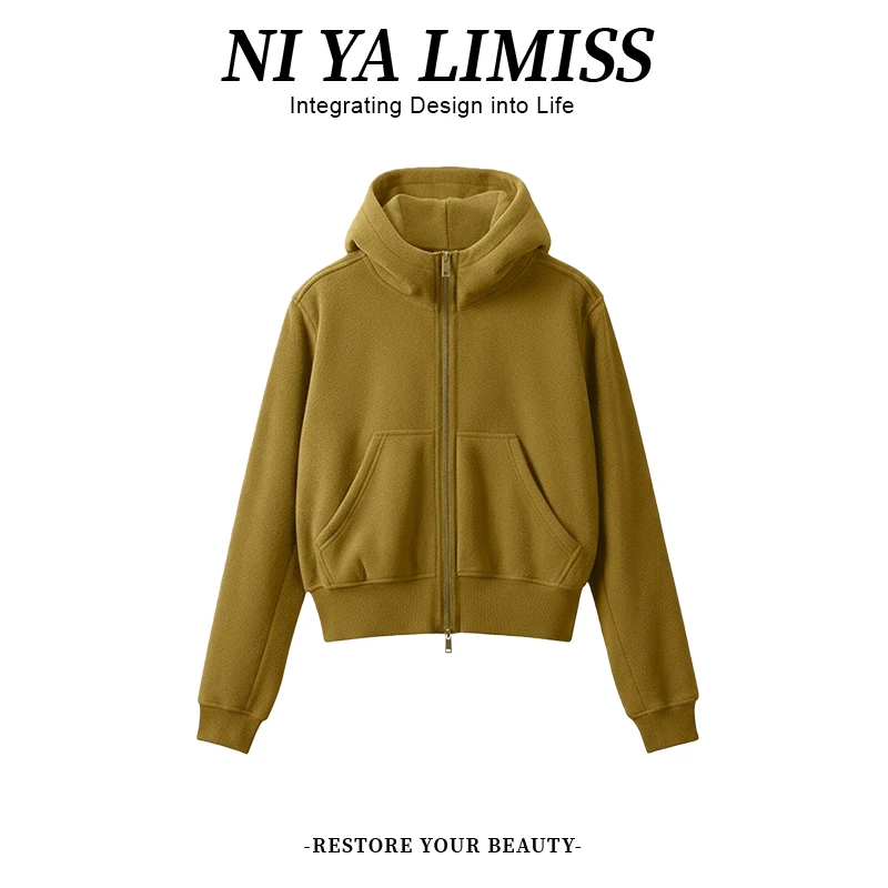 休闲慵懒时尚百搭短外套女2025秋冬新款洋气连帽显瘦加绒保暖上衣