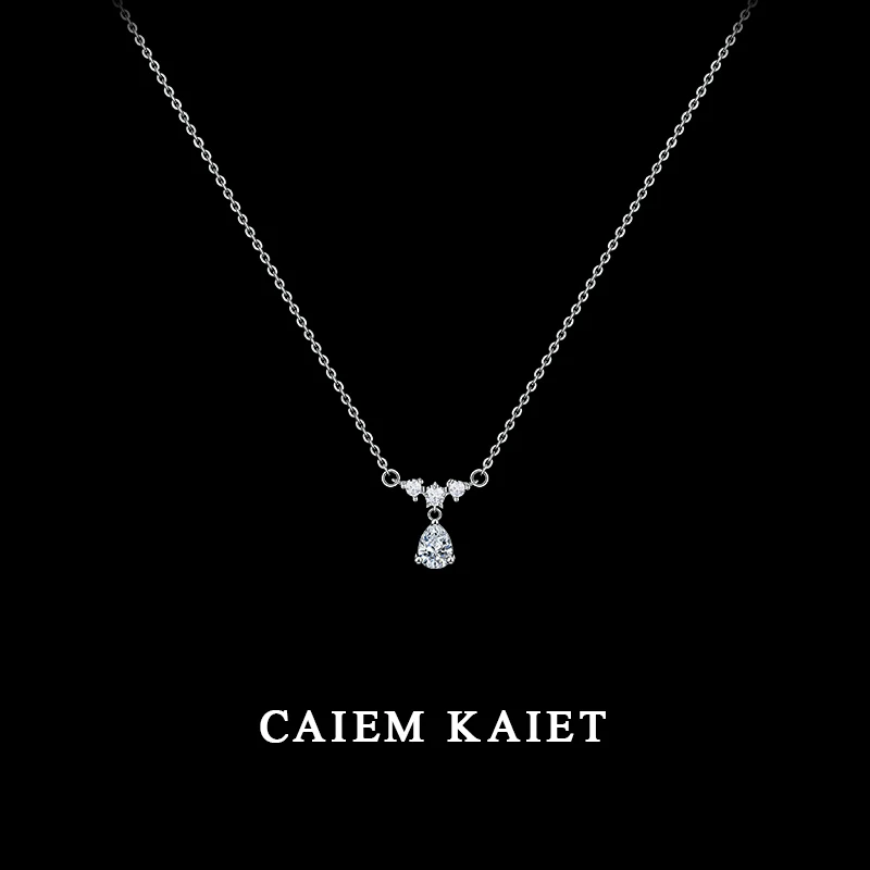 CAIEM KAIET 链子足银 S999纯银锆石水滴项链女设计感吊坠锁骨链