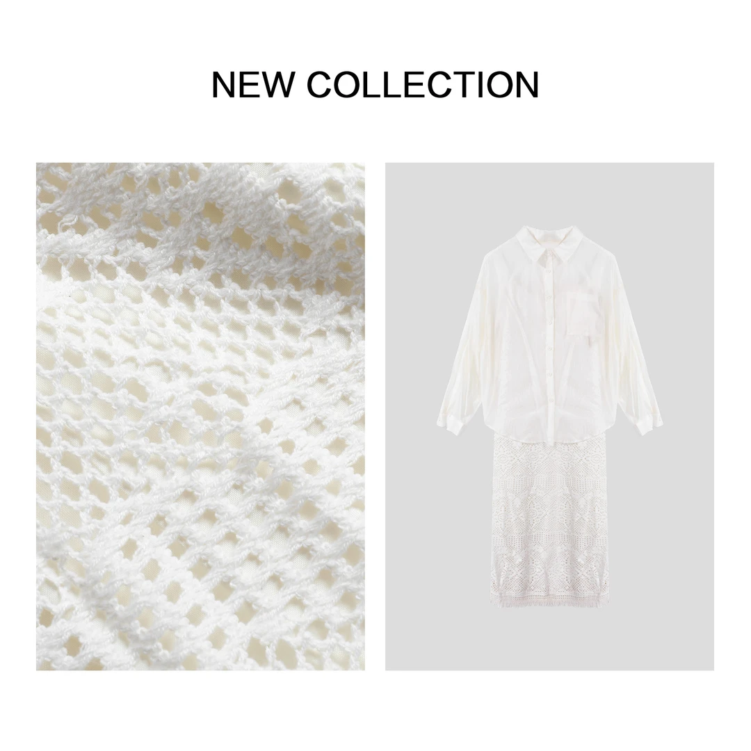 【小依专享】D3F38005A简约白衬衫+镂空花纹吊带裙时尚套装-8005