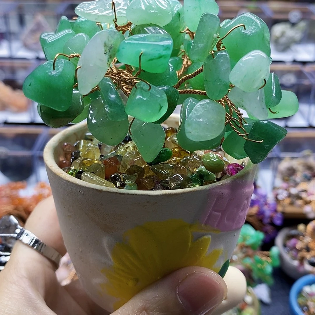 有机玻璃绿东陵发财树家居摆件