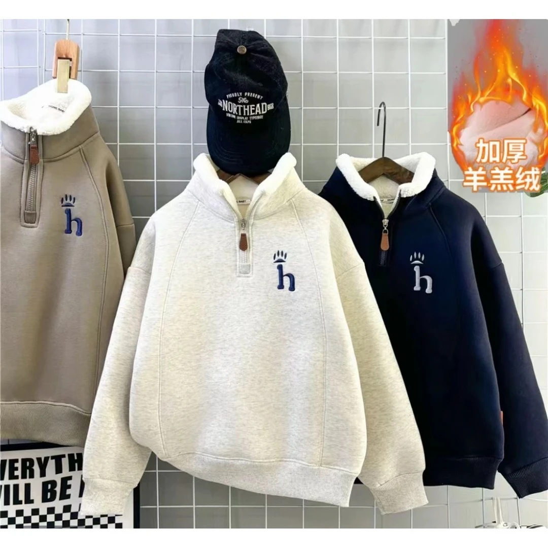 【加绒保暖】男童半拉链冬季复古卫衣加厚童装时尚休闲大童长袖上衣