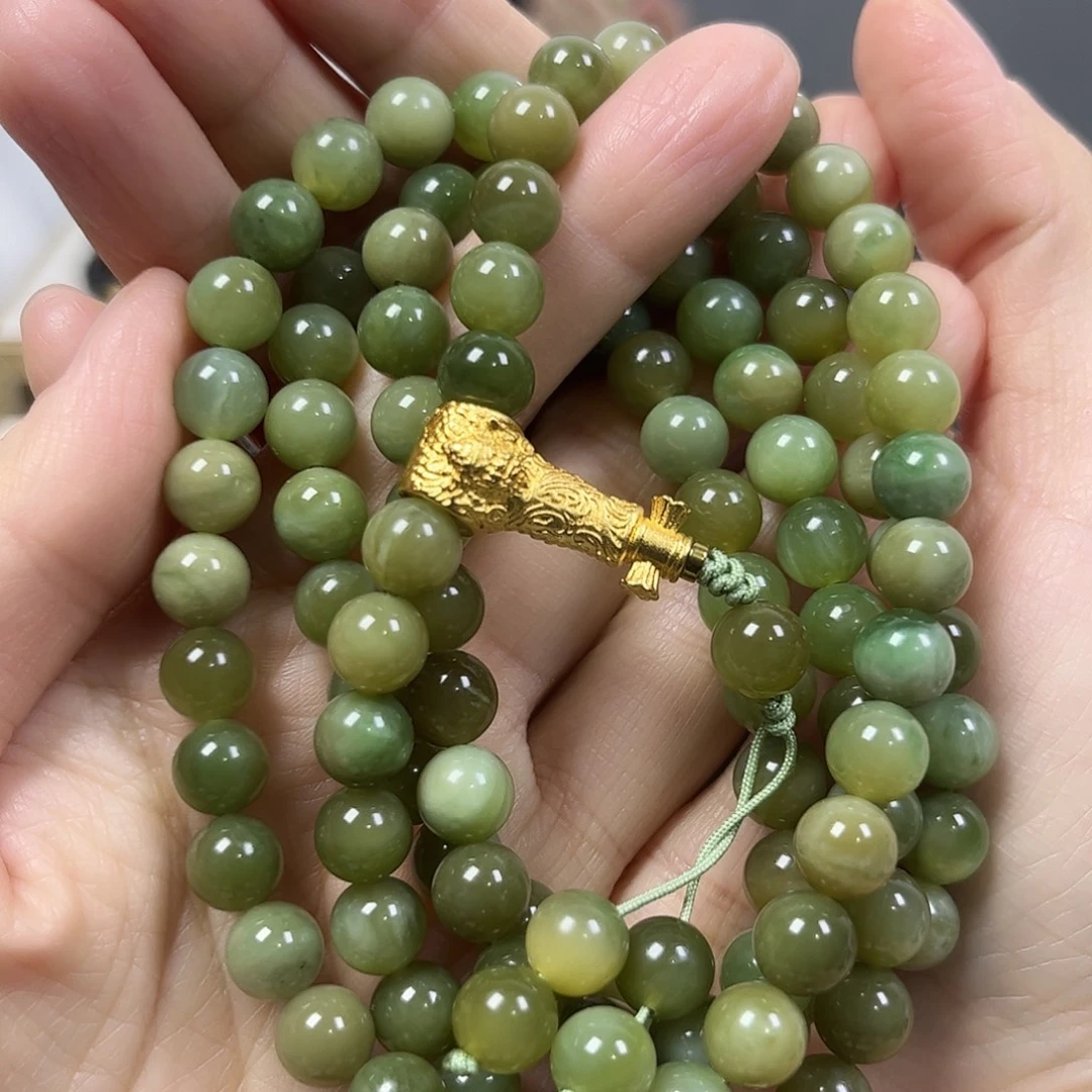 大***H和田玉未镶嵌手串卡8圆珠108+5珠宝级货头