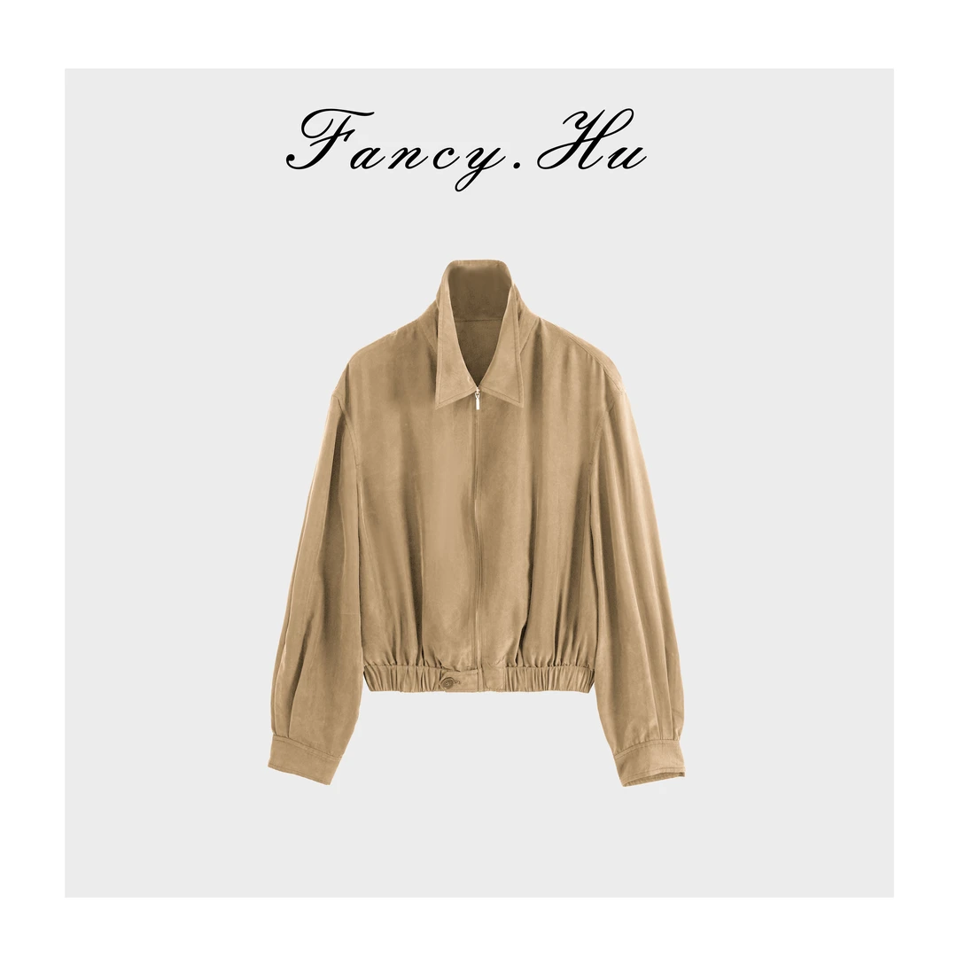 【Fancy.Hu】100桑蚕丝电力纺微皱休闲夹克外套FG2603147