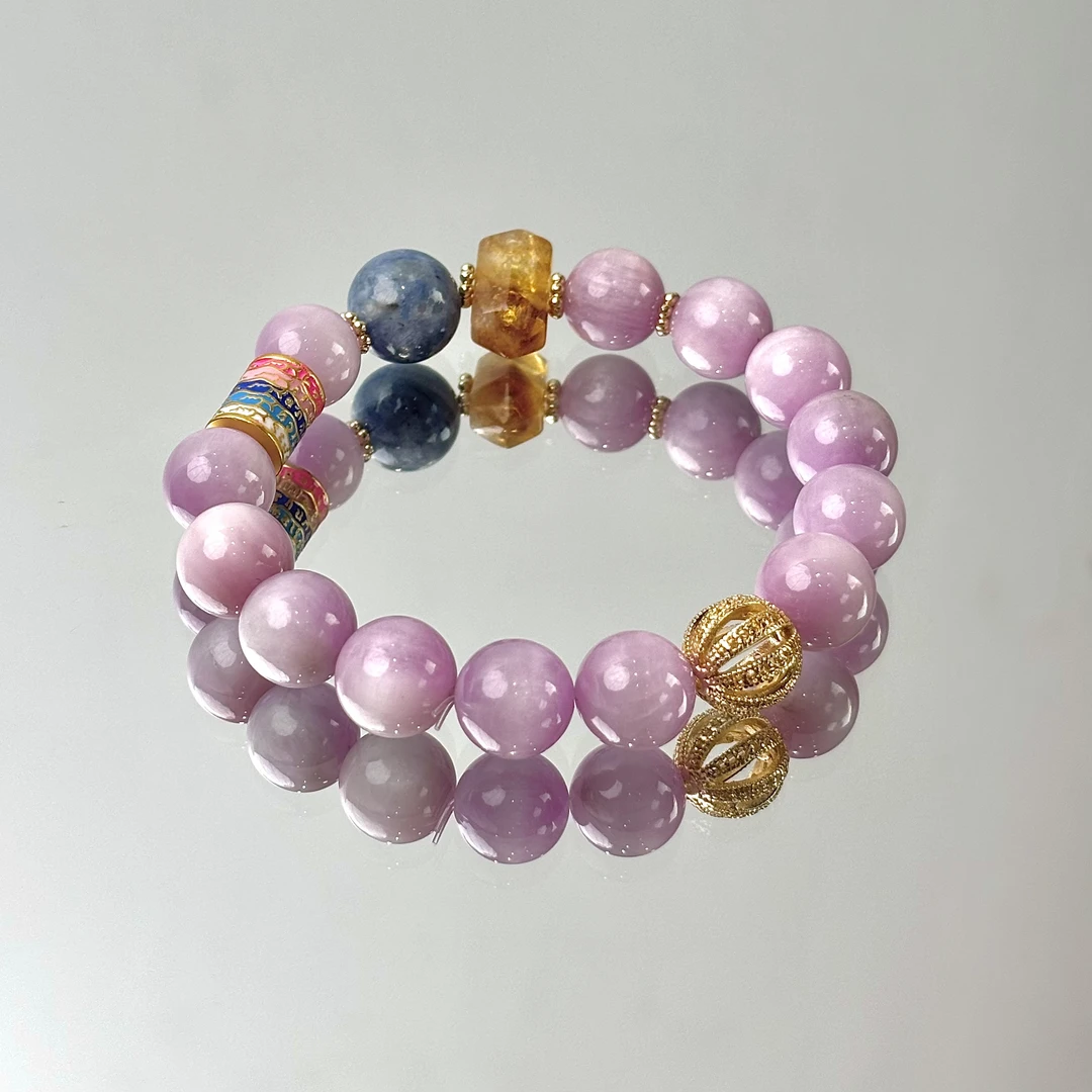 【泼天富贵Plus】蓝晶石五条经11mm紫锂辉手串面小仙多样性发其一