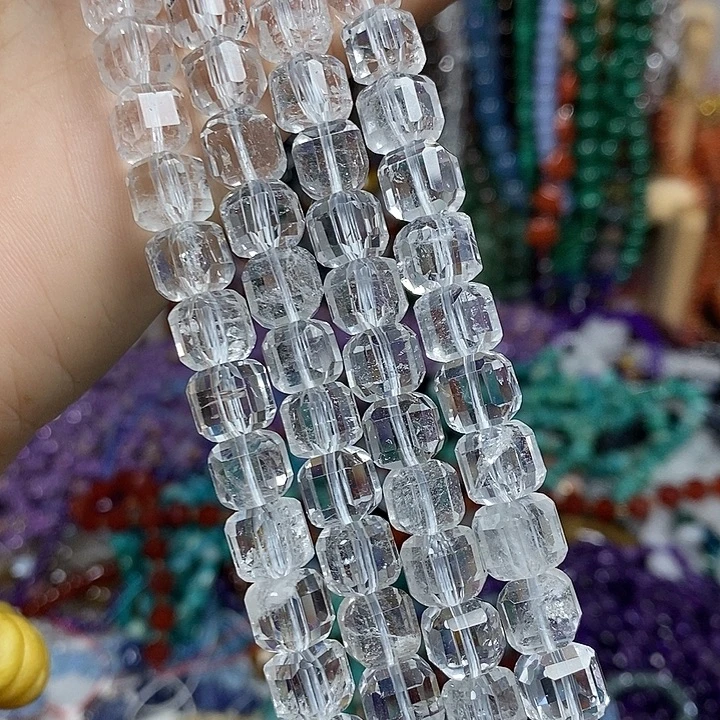 玛瑙/玉髓未镶嵌珠宝半成品天然白水晶切面方糖卡8mm一条